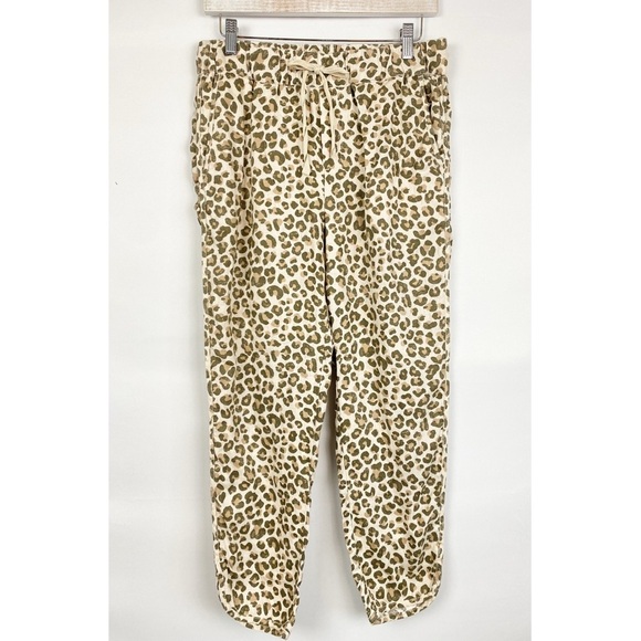 Caslon 100% Linen‎ Leopard Print Tulip Hem Pants, Beige Oyster - Size S - Picture 2 of 9